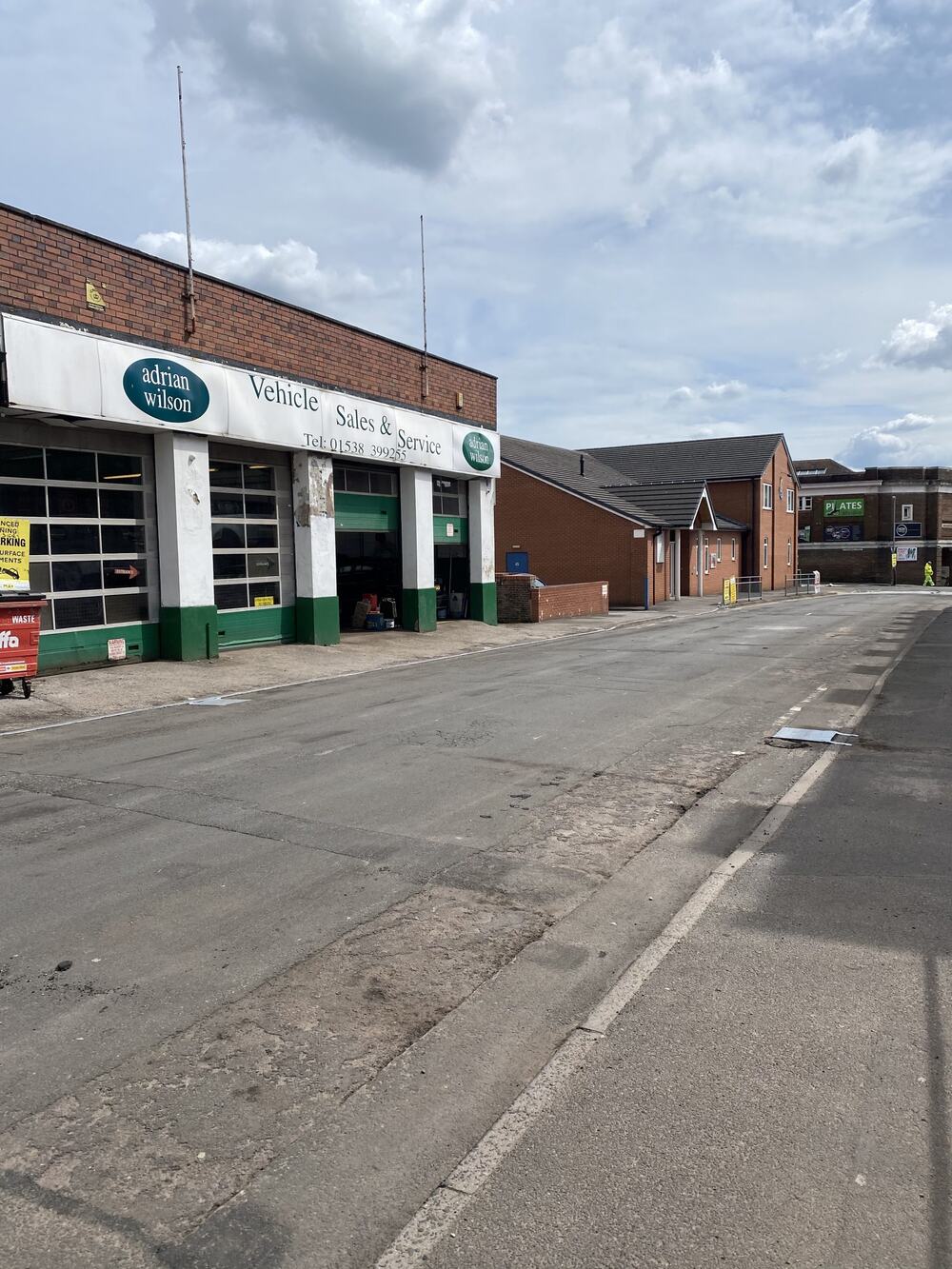 Salisbury Street with the garage frontage on the left